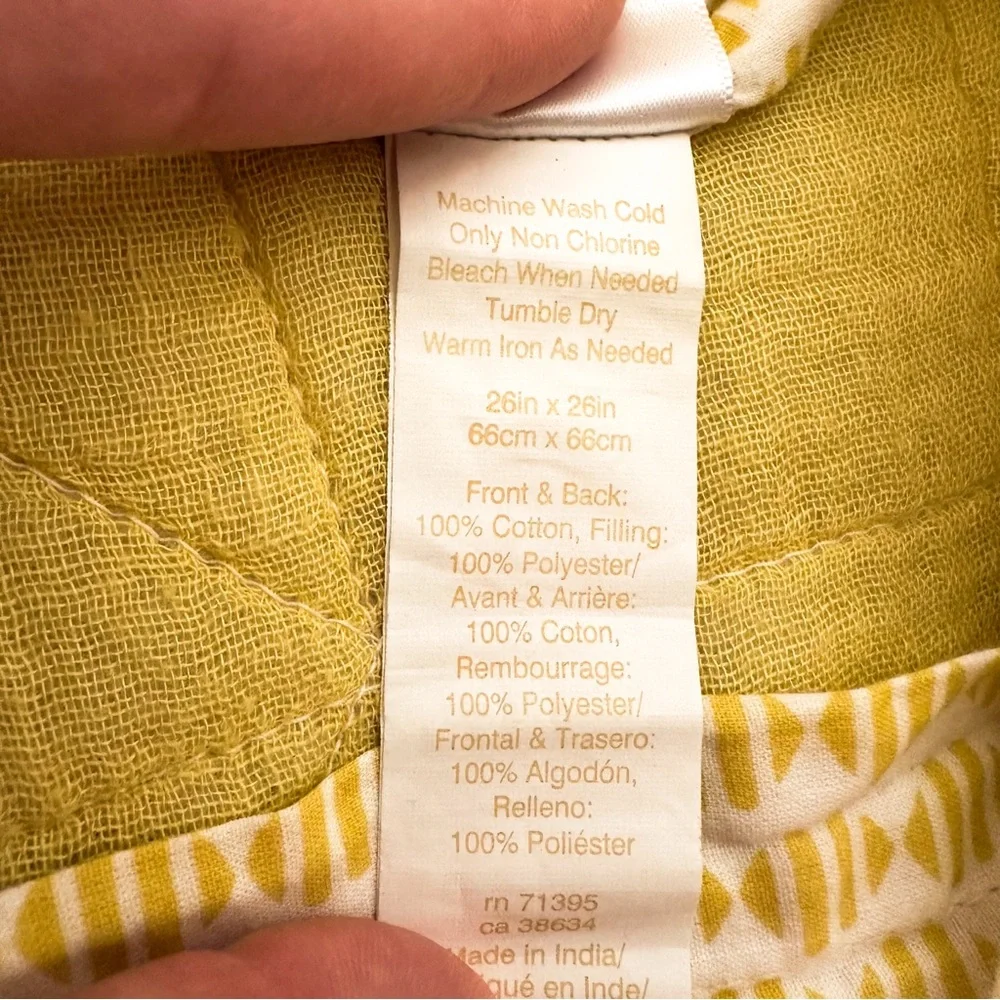 West Elm Two Euro Pillow Shams Quilted Square Horseradish Yellow Green — 26”x26”